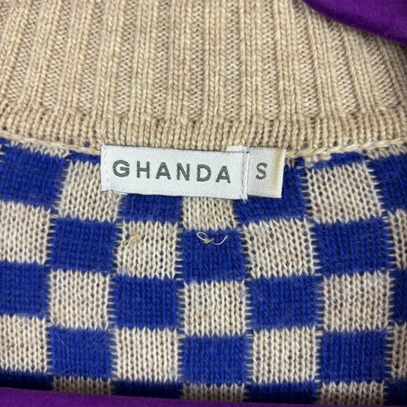 Ghanda Womens Blue & Cream Checkered Button Front Knit Cardigan Sweater Size S - Picture 5 of 10